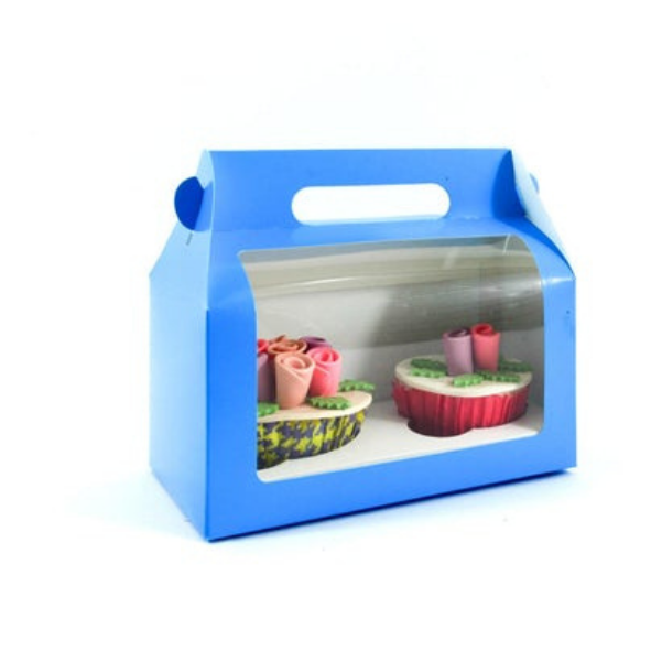 Gift Box with Handles Windowed  with Recycled Material -Blue or PolkaDot Color